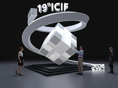 19th CIF 2024 Event Display With Cube Structure And People Around 3d model