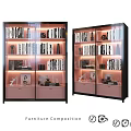 Glass Door Display Storage Cabinet with Black Frame Pink Interior Books and Decorative Items