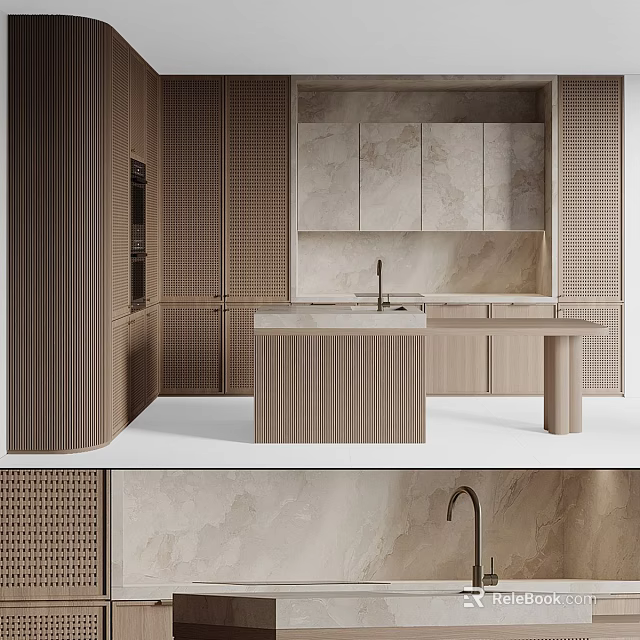Modern Kitchen Cabinets With Sleek Design And Marble Countertop Interior 3d model