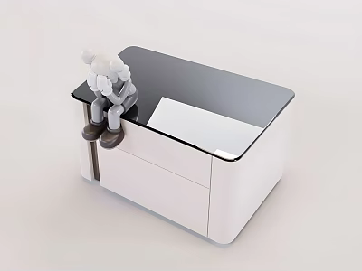 Modern White and Black Cabinet Featuring Two Small Figurines on Glossy Top 3d model