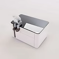 Modern White and Black Cabinet Featuring Two Small Figurines on Glossy Top