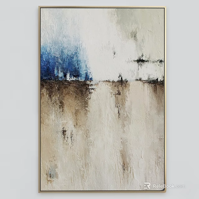 Sleek Modern Frame With Blue And Brown Abstract Art Texture Painting 3d model 