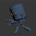 Blue Robot Character Design With Dome Head Yellow Eyes Mechanical Claw Arms And Sparks