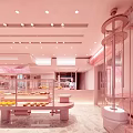 Pink Dessert Shop Interior Design With Curved Ceiling Counter And Display Area