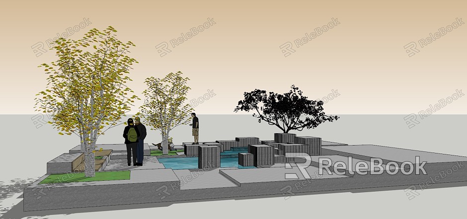 Modern landscape sketch park waterscape pool outdoor landscape plants model