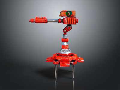 Red Industrial Robotic Arm Equipment With Rotating Base And Mechanical Joints 3d model