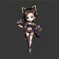 Cartoon Woman Character With Cat Ears Purple Outfit And Accessories