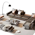 Modern Black Leather Sofa And Coffee Table Set With Floor Lamp Accent Chair And Ottoman