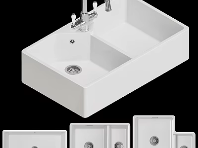 Modern White Ceramic Wash Basin With Double Bowl Faucet And Various Designs 3d model