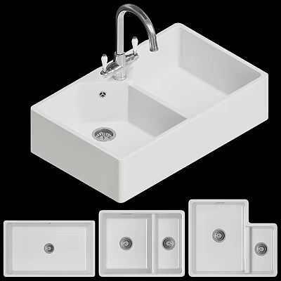 Modern White Ceramic Wash Basin With Double Bowl Faucet And Various Designs 3d model