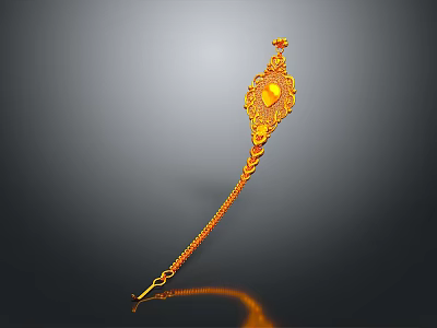 Elegant Golden Bracelet With Intricate Floral Design And Yellow Gemstone Chain 3d model