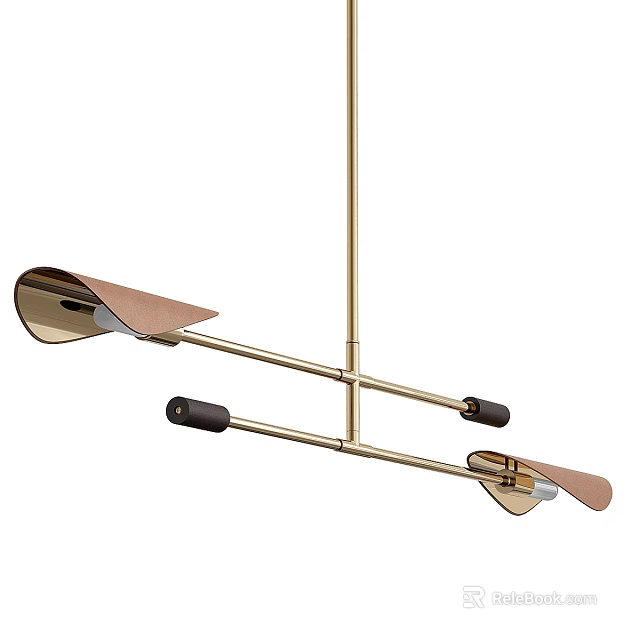Sleek Modern Gold Metal Chandelier With Cross Bars And Curved Pendant Shades 3d model 