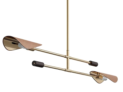 Sleek Modern Gold Metal Chandelier With Cross Bars And Curved Pendant Shades 3d model