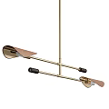 Sleek Modern Gold Metal Chandelier With Cross Bars And Curved Pendant Shades
