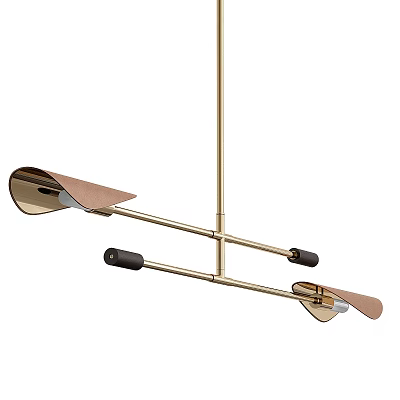 Sleek Modern Gold Metal Chandelier With Cross Bars And Curved Pendant Shades 3d model