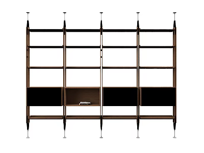 Modern Multi tier Storage Shelf Unit With Wooden Frame Black Panels And Open Compartments 3d model