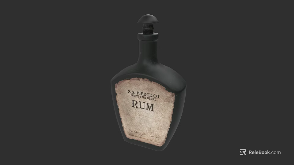 Black Ceramic Vessel With Vintage Rum Label And SA Burke Co Branding 3d model 