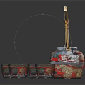 Chinese Traditional Ceramic Tea Set With Bamboo Handle Teapot And Six Square Red Blue Cups