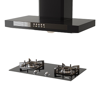 Modern Range Hood Gas Stove Kitchen Appliances 3d model