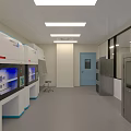 Laboratory Interior With Glass Partitions Stainless Steel Doors Circular Shelves Bright Lighting And White Ceiling