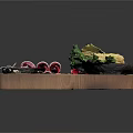 Fresh Assorted Foods in Wooden Tray with Pink Meat Slices Green Vegetables and Vermicelli