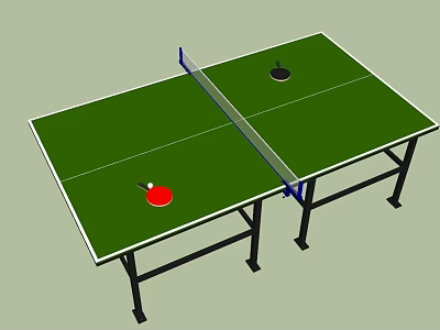 Sports Equipment Table Tennis Table with Green Surface Net Red Paddle and Black Ball 3d model
