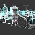 Vintage Garden Landscape With Brick Fence Iron Gate And Decorative Pillars