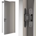 Modern White Swing Door With Vertical Stripe Design And Black Handle Lock 3d model