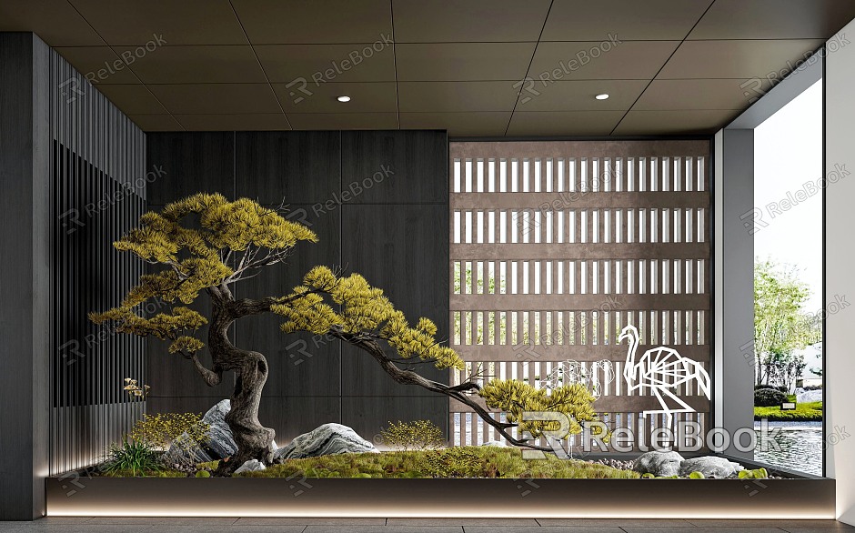 New Chinese Style Landscape Sketch Courtyard Landscape Sketch Plant Landscape Sculpture Landscape Tree Flowers and Plants Shrubs Green Plant Indoor Plant Landscaping model