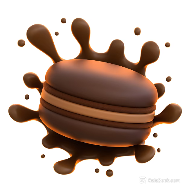 Decadent Chocolate Macaron With Silky Flowing Chocolate Splashes And Smooth Layers 3d model 