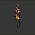 Child In Orange Brown Red Traditional Outfit With Floral Hair Bow Patterned Robe Shoes Socks