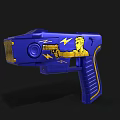 Blue Toy Gun Design With Gold Accents Yellow Figure And Lightning Bolt Patterns