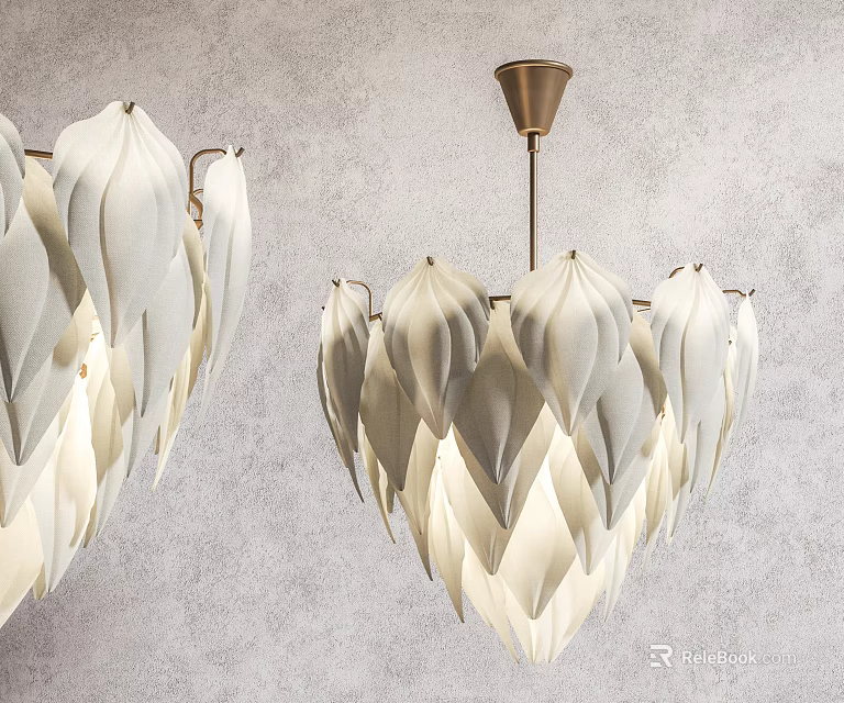 White Leaf Shaped Chandelier with Metal Base in Gray Wall Interior 3d model 