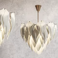 White Leaf Shaped Chandelier with Metal Base in Gray Wall Interior