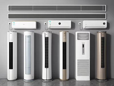 Various Types of Air Conditioner Fans Including Wall Mounted and Floor Standing Units 3d model