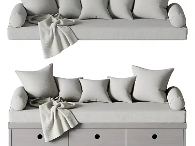 Comfortable Neutral Gray Multi Seat Sofa With Plush Pillows And Drawer Storage Base 3d model