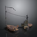 Scenic Construction Elements With Flag Pole Rock Base And Platform Structures