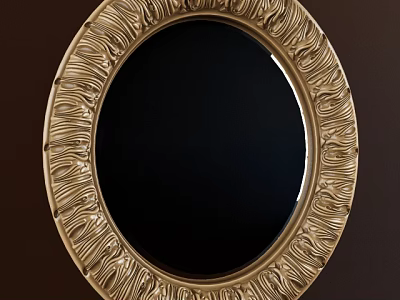 Intricate Oval Mirror With Golden Decorative Frame On Brown Wall 3d model
