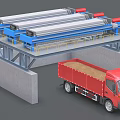 Industrial Conveyor Equipment With Yellow Guardrails And Red Truck Loading Granular Material