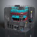 Industrial Style Building With Blue Roof Red Borders Pipes Stairs And Exterior Equipment