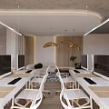 Modern Open Public Office Space With Desks Computers Ergonomic Chairs And Pendant Lights