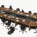 Oval Wooden Conference Table With Black Office Chairs And White Papers