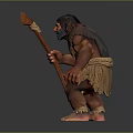 Prehistoric Caveman Character With Spear Ragged Clothing And Muscular Build