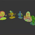 Cartoon Scenes Of Anthropomorphic Food Characters With Vegetable Meat Figures Expressive Faces And Mini Props