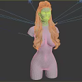 Game And Movie Character 3D Model With Long Blonde Curly Hair Upper Body Black Background