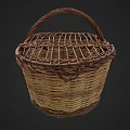 Handwoven Wicker Basket With Lid And Brown Beige Handle Design