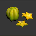 Fresh Yellow Green Star Fruit With Sliced Pieces On Black Background Reflections