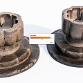 Stone And Wooden Candle Holders With Carved Design And Textured Surface