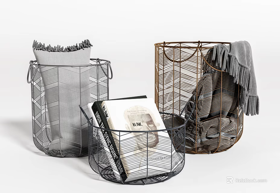 Stylish Metal Storage Baskets Ideal for Organizing Blankets and Books at Home 3d model 