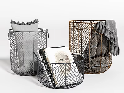 Stylish Metal Storage Baskets Ideal for Organizing Blankets and Books at Home 3d model